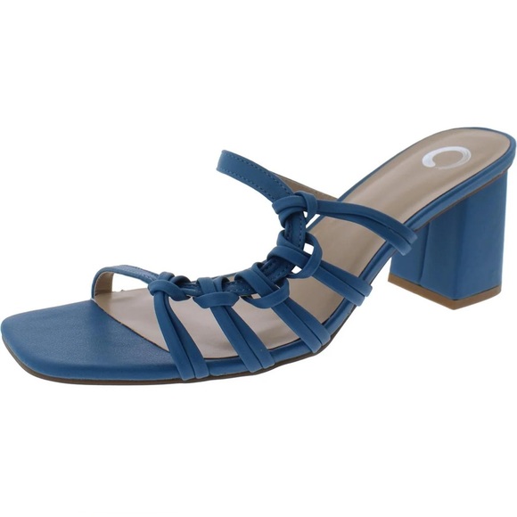 Journee Collection Women Blue Emory Open Square Toe Block Heel Sandals Size 8 - Picture 1 of 14